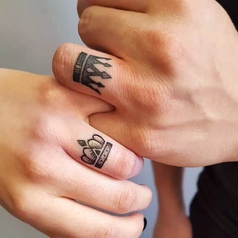 Couple Tattoos, Two People, Crown, Queen, Tattoos, Ring