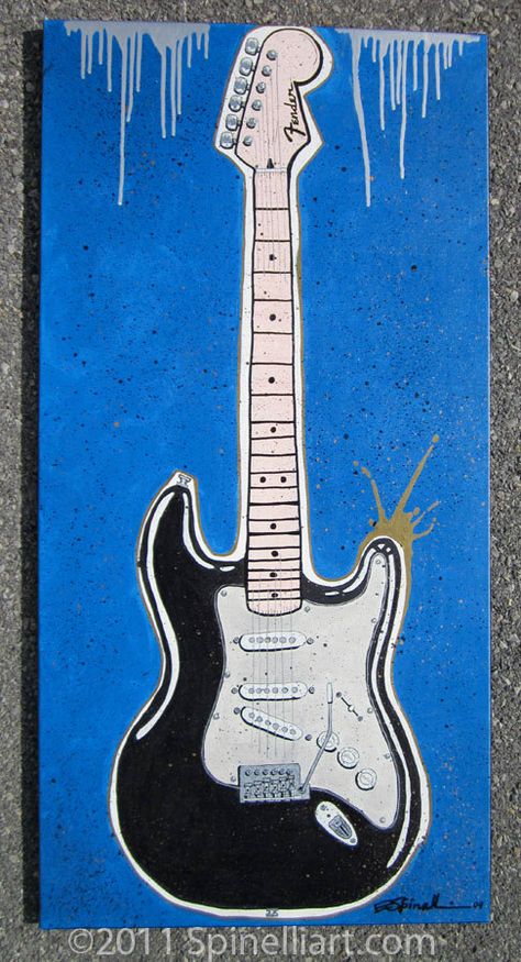 guitar art Electric Guitar Painting, Guitar Art Painting, Parking Lot Painting, Painted Guitar, Group Art Projects, Art Eras, Guitar Painting, Guitar Wall, Music Painting