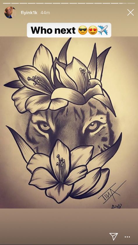 Tier Tattoo, Kunst Tattoos, Tiger Drawing, Tattoo Zeichnungen, Men Tattoos, Flowers Drawing, Best Flowers, Flower Drawing Design, Drawing Flowers