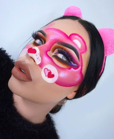 Bear Face Paint, Care Bear Onesie, Care Bears Halloween Costume, Sfx Ideas, 80s Halloween Costumes, James Charles Palette, 80s Halloween, Bear Makeup, Care Bears Vintage