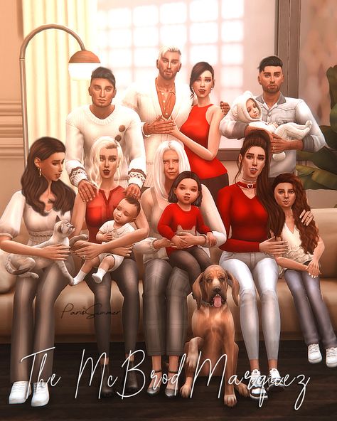 The McBrod Marquez - Family Portrait of 14 sims (8 adults, 2 infants, 1 kid, 1 toddler, 1 cat and 1 dog) Sims 4 Family Poses, Desert Luxe, Large Family Poses, Animation Photo, Sims 4 Couple Poses, Toddler Poses, Sims 4 Decades Challenge, Plus Size Posing, Sims 4 Family