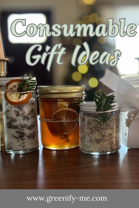 Looking for some easy, DIY consumable gift ideas? Here are my top favorite consumable gifts that are easy to make homemade! They're zero waste + affordable too. #zerowaste #consumablegifts #christmas #holidaygifts #christmasgifts Christmas Gifts For Homesteaders, Consumable Christmas Gift Ideas, Crunchy Gift Ideas, Zero Waste Christmas Decorations, Consumable Christmas Gifts, Consumable Gift Ideas, Consumable Gifts, Zero Waste Holiday, Living Naturally