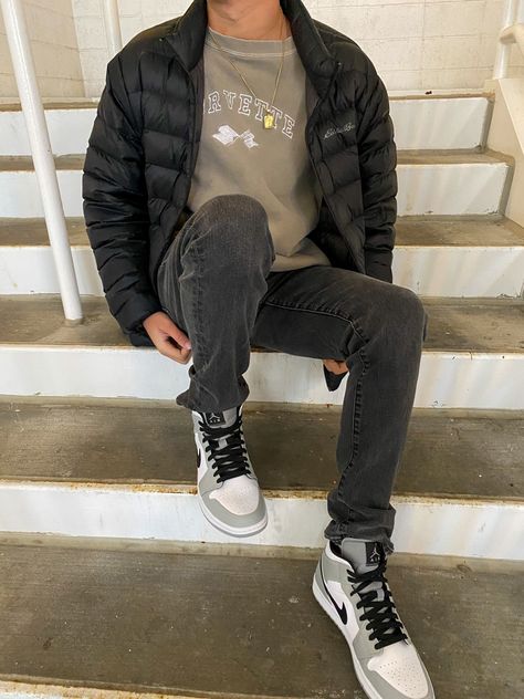 Grey Jordans Outfit Men, Air Jordan 1 Grey Outfit, Air Jordan 1 Mid Outfit Man, Grey Air Jordan 1 Outfit, Jordan 1 Gray Outfit, Jordan 1 Mid Outfit Men Style, Grey Jordans Outfit, Black And White Outfit For Men, Air Jordan 1 Outfit Men