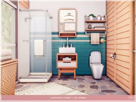 The Sims Resource - Gardeners Corner /No CC/ Sims 4 Bathroom No Cc, Sims 4 Bathroom Ideas No Cc, Living Room Sims 4, Suburban House, Sims 4 House Design, Sims 4 Houses, Sims 4 Build, Sims House, Sims Resource