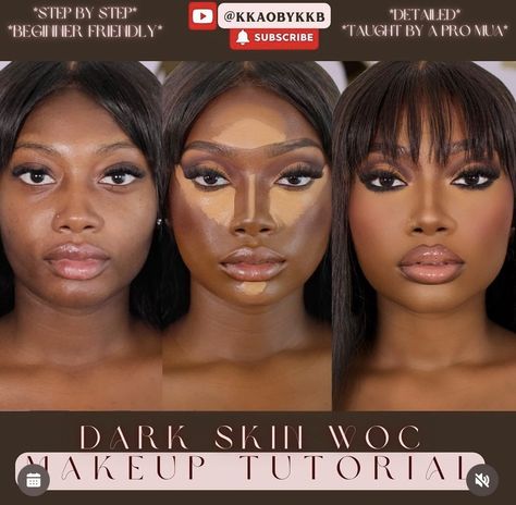 Black Hair Makeup, Dark Skin Makeup Tutorial, Flawless Face Makeup, Face Beat Makeup, Learn Makeup, Lip Makeup Tutorial, Face Makeup Tutorial, Makeup Artist Tips, Face Makeup Tips