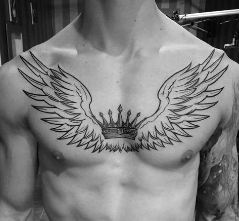 One of the most popular tattoo designs for guys is the wing chest tattoo. Wing chest tattoos are often connected with religion and spirituality, and they have a lot of meaning for the person who wears them. Chest Tattoo Wings, Wings Tattoo Meaning, Crown Tattoo Men, Wing Tattoo Men, Crown Tattoo Design, Flame Tattoos, Tattoo Inspiration Men, Cool Chest Tattoos, Chest Tattoos For Women