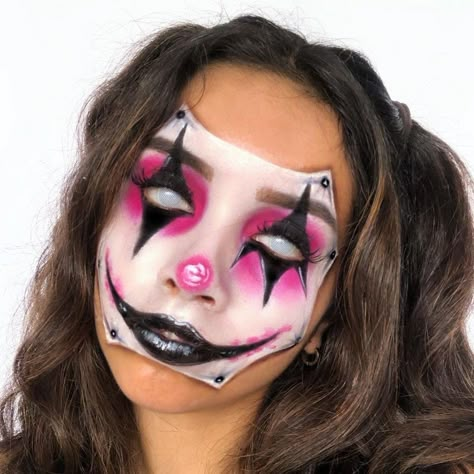 Scary Face Makeup Halloween Ideas, Halloween Makeup With Contacts, Clown Mask Makeup, Crazy Makeup Looks Creative Full Face, Halloween Makeup Looks Clown, Crazy Clown Makeup, Cool Clown Makeup, Maquillaje De Payaso Mujer, Scary Clown Makeup Creepy