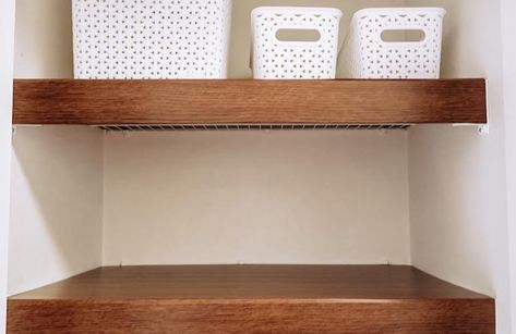 Shelves Contact Paper, Cover Wire Shelves With Foam Board, Diy Wood Shelf Cover, Foam Board Shelves Diy, Foam Board Wire Shelf Cover, Cover Shelves With Contact Paper, Contact Paper For Pantry Shelves, Cover Shelves With Wood, Contact Paper Pantry Shelves