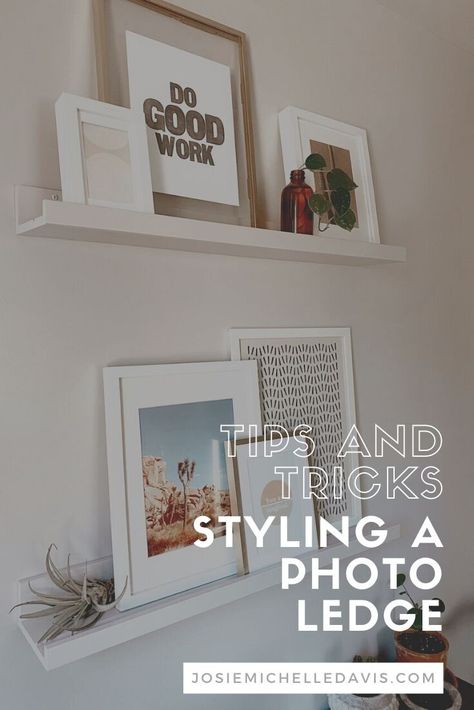 Style Picture Ledge, Style A Picture Ledge, Ikea Photo Ledge, Photo Ledge Display, Ikea Picture Shelves, Picture Ledge Shelves, Josie Davis, Mosslanda Picture Ledge, Ikea Picture Ledge