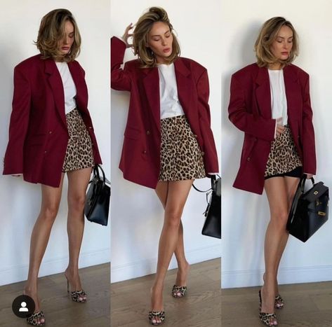 Red Blazer Outfit, Leopard Print Skirt, November 2, Autumn Outfit, Business Casual Outfits, Shorts Jeans, Office Outfits, Old Money, Everyday Outfits