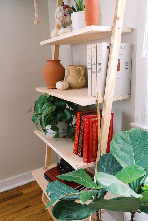 Make Shelves, Leaning Shelf, Ladder Shelves, Concrete Stool, Easy Fall Wreaths, Ladder Bookshelf, Fun Wreath, Kreg Jig, Wooden Snowflakes