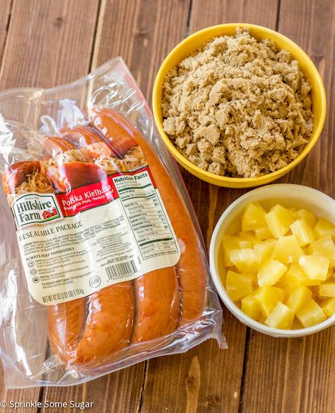 Hawaiian Pineapple Sweet And Sour Smoked Sausage, Hawaiian Kielbasa, Kielbasa Crockpot, Kilbasa Sausage Recipes, Hawaiian Appetizers, Luau Food, Crockpot Appetizers, Kielbasa Recipes, Hawaiian Dishes