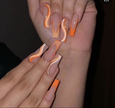 Simple Acrylic Designs, Orange French Nails, Summer Spring Nails, Bright Orange Nails, Orange Ombre Nails, Bright Summer Acrylic Nails, Neon Orange Nails, Short Coffin Nails Designs, Orange Nail Art