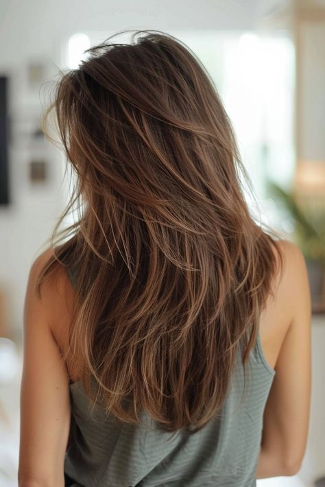 U Shape Layered Haircut, Brown Long Hair With Layers, Haircuts 2024 Women, Long Hair Short Layers, Haircuts Aesthetic, Long Layered Cuts, Haircuts For Long Hair With Layers, Textured Haircut, Long Brunette