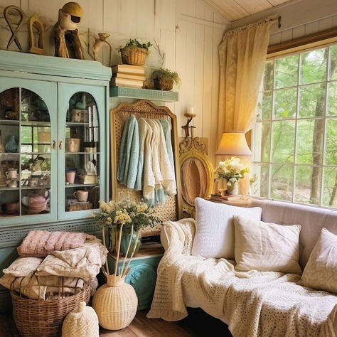 20 Beautiful Cottagecore Decor Aesthetic Ideas Cottagecore Couch, Cottagecore Aesthetic Living Room, Victorian Teacups, Cottagecore Living Room, Cottagecore Bedroom, Cottagecore Room, Trendy Interior Design, Rural Lifestyle, Charming Kitchen