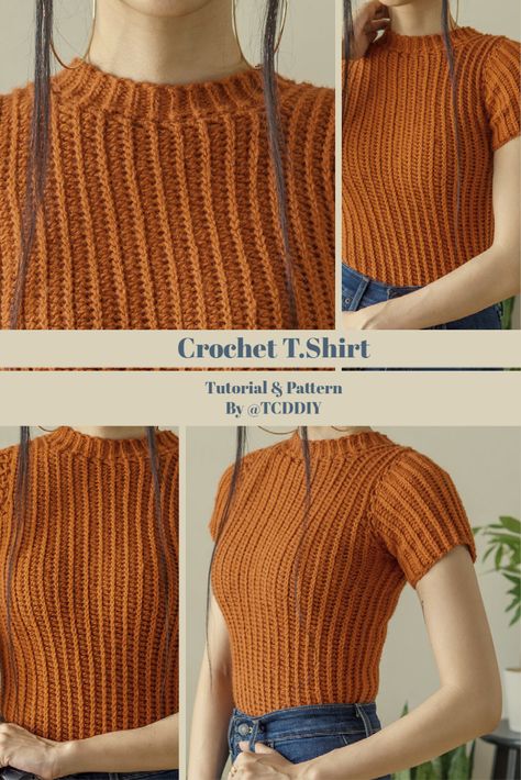 Gilet Crochet, Crochet T Shirts, Mode Crochet, Crochet Clothing And Accessories, Crochet Fashion Patterns, Youtube Instagram, Crochet Clothes Patterns, Crochet Shirt, Crochet Top Pattern