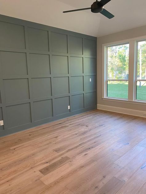 Accent Wall Layout, Master Bedrooms Decor Farmhouse Accent Wall, Home Office Board And Batten Wall, Living Room Grid Accent Wall, Green Paneled Accent Wall, Wood Grid Accent Wall, Wood Frame Accent Wall, Square Trim Accent Wall, Board And Batten Wall Horizontal