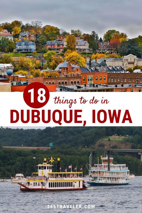 Dubuque, Iowa’s location along the Mississippi River has earned it the nickname “Masterpiece on the Mississippi.” In fact, Dubuque is known as the oldest city along the Mississippi. This Iowa town is filled with plenty of outdoor adventures, along with museums, breweries, family friendly activities, galleries, and more. Things To Do In Dubuque Iowa, Dubuque Iowa Things To Do In, Mississippi River Road Trip, Day Trips From Chicago, Iowa Road Trip, Iowa Travel, Dubuque Iowa, Midwest Travel, River Road