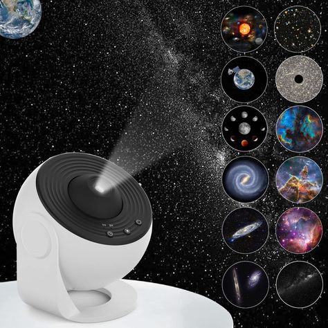 PRICES MAY VARY. 【12 IN 1 Realistic Planetarium Projector】-- This galaxy projector for bedroom comes with 12 display scenarios: Solar System, Earth, Moon, The Milky Way, Galaxy, Andromeda Galaxy, NGC4302-NGC4298, Hubble Deep Field, M60--UCD1, North America Nebula, Mystic Mountain, and Small Magellanic Cloud 【HD Projection & Adjustable Focus】-- Rotating the top focusing head to adjust image clarity regardless of the projection distance. Support a projection distance of up to 16.4ft and an area of Moon For Kids, Star Projector Lamp, Planetarium Projector, Adults Bedroom, Galaxy Projector, Galaxy Lights, Bedroom Night Light, Sky Night, Night Light Projector