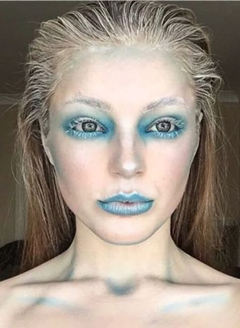 Dark Ice Queen Makeup, Jack Frost Costume Female, Scary Elsa Costume, Ice Witch Costume, Frozen Halloween Makeup, Yeti Makeup, Ice Queen Makeup Halloween, Scary Siren Costume, Ice Queen Costume Diy