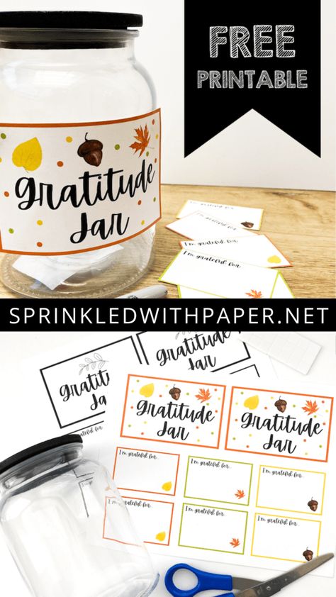 Thankful Jar Ideas, Thankful Jars For Kids, Gratitude Jars Diy, Thankful Jars, Family Gratitude Jar, Gratitude Jar Ideas, Gratitude Jar Printable, Gratitude For Kids Free Printable, Thankful Jar