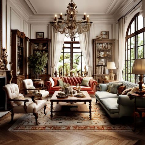 antique style living room interior design Guilded Age Interior Design, German Living Room, Antique Modern Living Room, Antique Living Room Decor, Antique Style Living Room, Victorian Drawing Room, Antique Furniture Living Room, Cottage Style Living Room, Antique Living Room