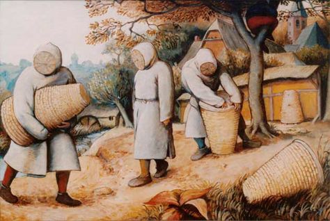 The Beekeepers, Pieter Bruegel the Elder, 1568 Medieval Beekeeper, Pieter Bruegel The Elder, Pieter Bruegel, Bee Skep, Medieval Life, Bee Keeper, Medieval Manuscript, Bee Art, I Dont Know