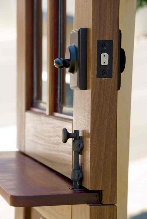 34. Closeup of Dutch Door and Hardware Dutch Door Hardware, Diy Exterior Door, Dutch Door Interior, Dutch Doors Diy, Garage Entry Door, Dutch Doors Exterior, Dutch Doors, Door Design Photos, Carriage Doors