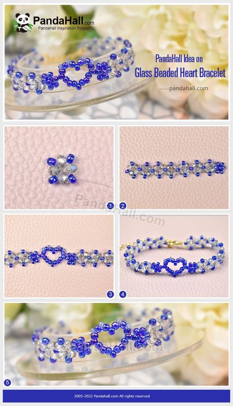 Bead Bracelet Making, Beaded Heart Bracelet, Diy Bracelets With String, Bracelet Beading, Beaded Heart, Beading Netting, Bracelet Craft Diy, Diy Jewelry Unique, Beaded Bracelets Tutorial