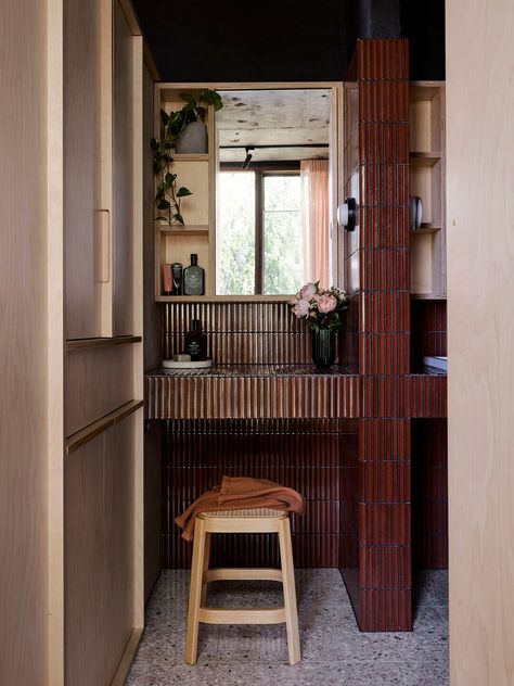 Image 10 of 13 of SRG House | Studio Johnston | Photograph by Anson Smart 70s Architecture, Built In Vanity, Japanese Tile, 1970s House, French Bathroom, Luxe Bathroom, Holland House, Australian Interior Design, Interior Design Awards