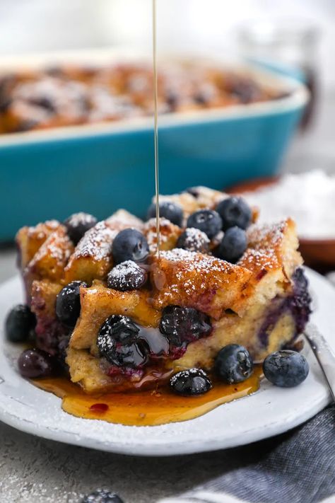 Baked Blueberry French Toast Casserole - Kalefornia Kravings Chocolate Peanut Butter Frosting, Blueberry French Toast Bake, Sourdough French Toast, Banana Bread French Toast, Sweet Custard, Blueberry French Toast Casserole, Delicious French Toast, Breakfast Recipies, Overnight French Toast