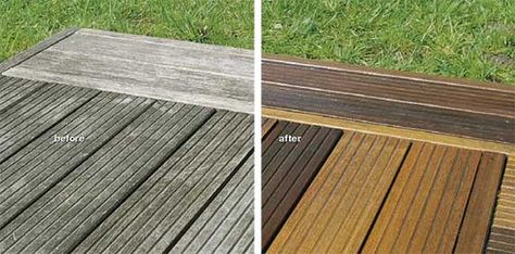 Before and After Wood Reviver Decking Colours Ideas, Wooden Decking, Painted Outdoor Furniture, Decking Oil, Decking Options, Garden Decking, Deck Makeover, Deck Colors, Hardwood Decking