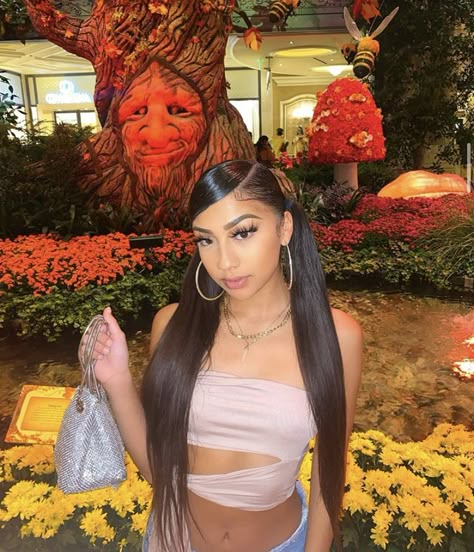 ig - ree.drizzy 💖 Baddie Mexican Hairstyles, Latinas With Straight Hair, Baddie Gel Hairstyles, Baddie Pigtail Hairstyles, Latina Ponytail Hairstyles, Cute Hairstyles For Latinas, Straight Hair Baddie Hairstyles, Drippy Hairstyles, Boujie Hairstyles