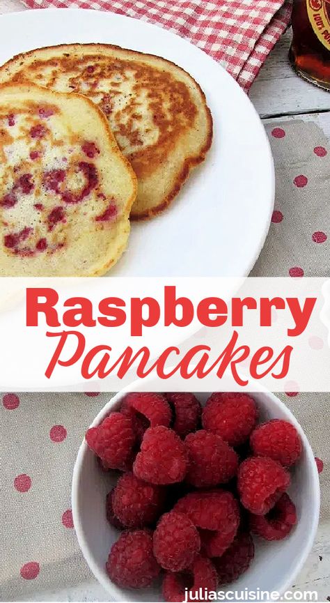 Fresh Raspberry Pancakes Lemon Raspberry Pancakes, Raspberry Waffles Recipe, Fruit Pancakes Recipe, Breakfast With Raspberries, Raspberry Breakfast Recipes, Summer Pancakes, Raspberry Waffles, Raspberry Pancakes Recipe, Fresh Berries Recipes