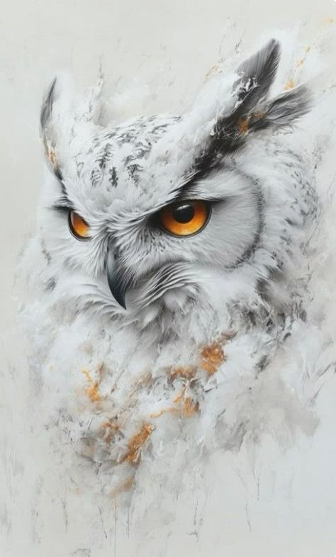 White Owl Drawing, Owl Watercolor Paintings, Snow Owl Art, Owls Aesthetic, Great Horned Owl Drawing, White Owl Art, Paint Owl, Watercolor Owls, Owl Aesthetic