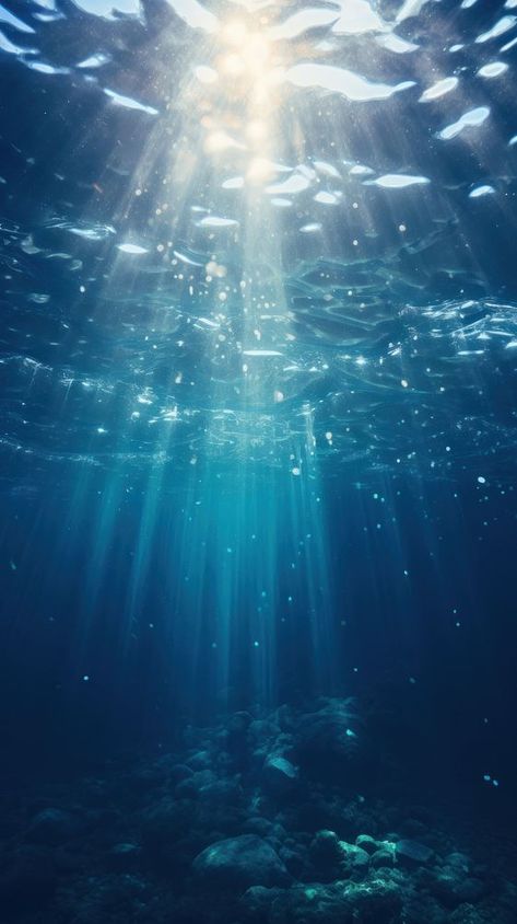 Underwater sunlight sea outdoors. | premium image by rawpixel.com Moon Under The Sea, Open Ocean Underwater, Ocean Background Underwater, Under Water Aesthetic, Under The Sea Aesthetic, Underwater Sunlight, Deep Sea Painting, Underwater Reference, Sun Underwater