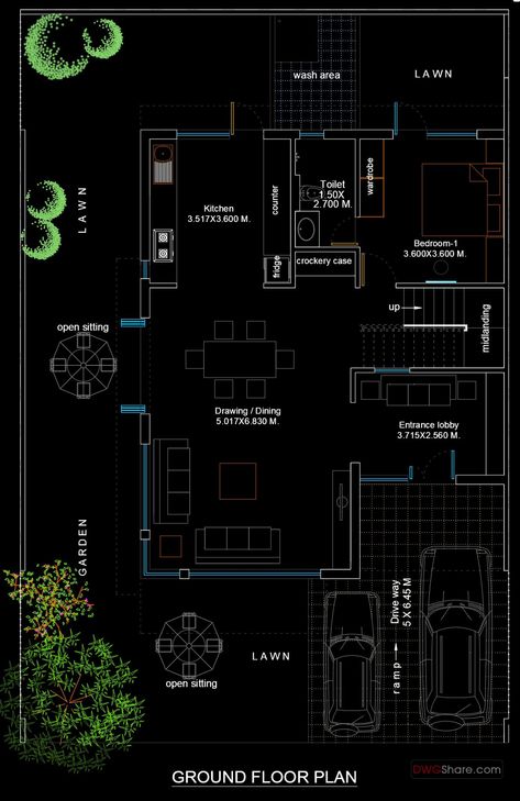 Small Villa Ground Floor Plan AutoCAD File Free Download Autocad Layout, Small Villa, Paving Design, Architecture Life, Building Plans House, Modern Houses Interior, Ground Floor Plan, Building Plans, Story House