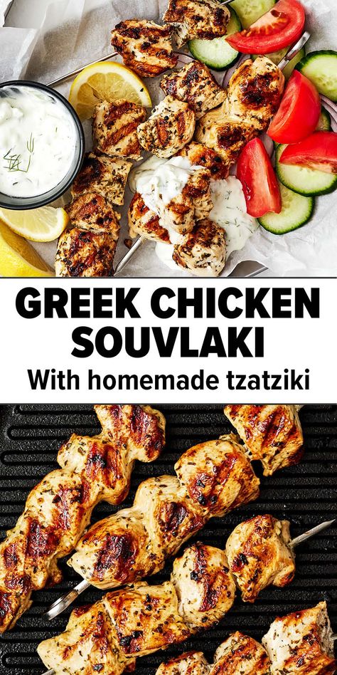 Greek chicken souvlaki Steak Souvlaki Recipe, Easy Chicken Souvlaki, Jimmy The Greek Chicken Souvlaki, Chicken Slouvaki Oven, Authentic Greek Chicken Souvlaki Marinade, Greek Slouvaki Chicken, Chicken Souvlaki Marinade With Yogurt, Blackstone Greek Chicken, Sheet Pan Chicken Souvlaki