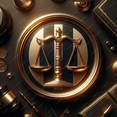 Law firm logo with scales of justice in gold frame on black background | Premium AI-generated image Law Firm Logo, Law Logo, Scales Of Justice, Career Vision Board, Wallpaper Abstract, Change Maker, Law Firm, Android Wallpaper, Gold Frame