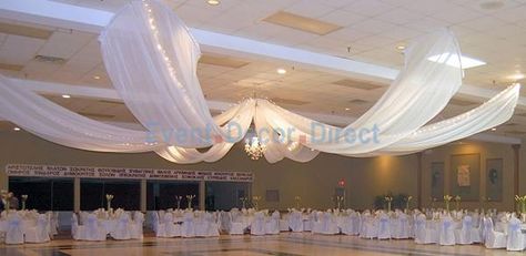 6-Panel 21ft Ceiling Draping Kit (44 Feet Wide) [EDD-CEILING-6-21] Swag Fabric, Diy Drapes, Wedding Drapery, Draping Ideas, Draping Techniques, Draping Wedding, Ceiling Draping, Event Decor Direct, Drapery Designs