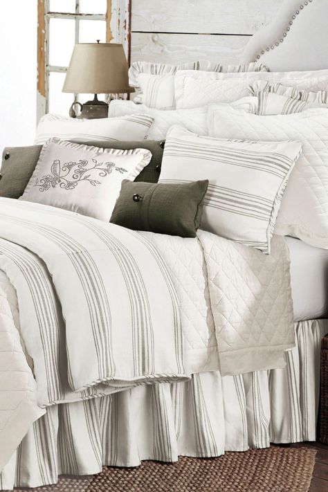 Happy homes are made of home comforts. Keep your bed feeling comfortable all year round with cozy, farmhouse-style sheets and pillowcases from our Farmhouse Savvy collection. Farmhouse Bedding Sets, Stripe Bedding, Modern Rustic Living Room, Coastal Bedding, Modern Farmhouse Bedroom, Farmhouse Decor Ideas, Lightweight Bedding, Striped Duvet, Farmhouse Bedding