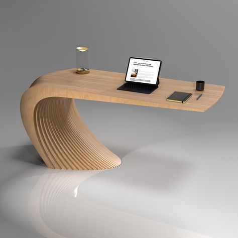 Unique Study Table Design, Cnc Projects Woodworking, Parametric Furniture Design, Unique Furniture Design Creative, Unique Study Table, Wave Desk, Printed Furniture, Parametric Furniture, Italian Office Furniture