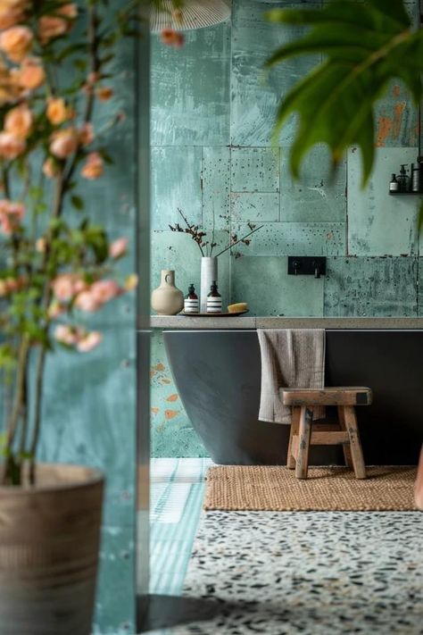 Soothing Blue Grey Bathroom Ideas &amp; Inspiration Blue Grey Bathroom Ideas, Grey And Blue Bathroom Ideas, Grey And Blue Bathroom, Blue Grey Bathroom, Grey Bathroom Ideas, Blue Bathroom Walls, Zen Bathroom, Concrete Bathroom, Grey Bathroom