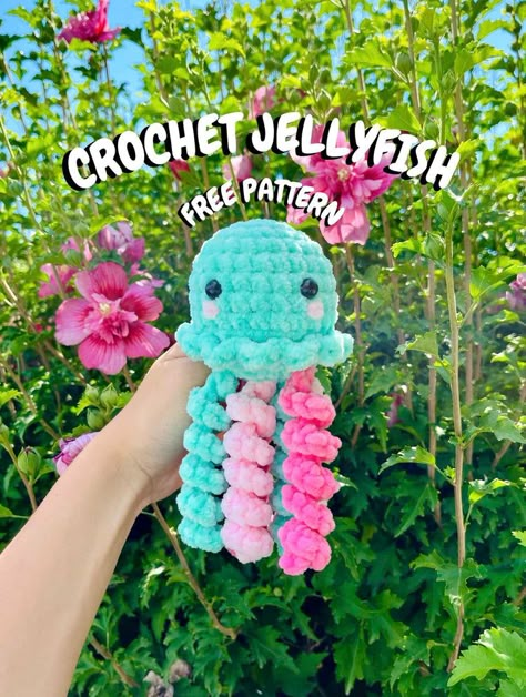 Crochet Jellyfish - Free Pattern – Savagely Stitching Easy Chunky Crochet Animal, Easy Jellyfish Crochet, Crocheted Whale Pattern Free, Crochet Animal Stuffies, Beach Crochet Projects, Free Crochet Patterns For Plushies, Crochet Decor Free Pattern, Crochet Projects One Color, Crochet Jellyfish Free Pattern Easy