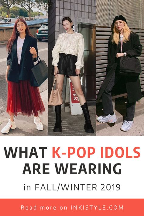 As the weather is getting chillier with every passing day, many of us are slowly replacing our current warm-weather wardrobe with cozy fall and winter clothes. We have carefully selected some of the most popular K-pop idols' recent outfits to get you inspired. Kpop Idol Winter Fashion, Kpop Idols Winter Outfits, Winter Streetwear Tops In Pop Culture Style, Pop Culture Winter Streetwear Tops, Kpop Style Sweatshirt For Fall Streetwear, Korean Christmas Outfit, Double Denim Looks, Fashion Tips For Men, Black Leather Shorts