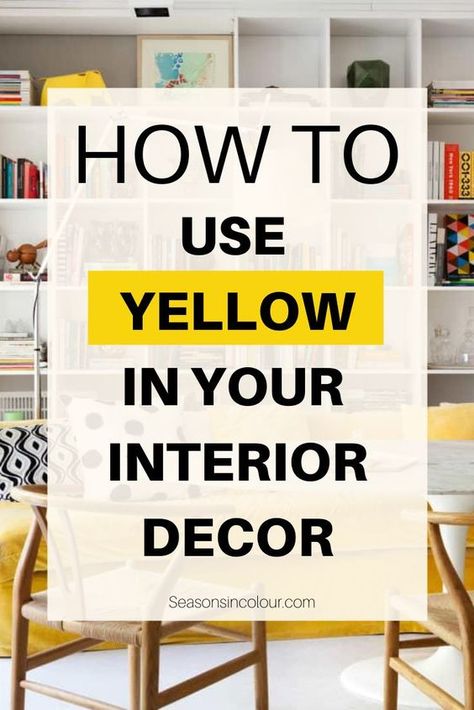 f you want ideas on how to use yellow in your home, click through. Whether you want black and yellow ideas for a living room, grey with pops of yellow, or yellow with pastel colours, find some inspiration in this home decor blog post. Lots of tips and ideas to help you make your home more cosy and fun #seasonsincolour #yellowhome #ochre Grey Black Yellow Living Room, Yellow Home Accents, Yellow Living Room Accents, Modern Yellow Living Room, Gray Yellow Blue Living Room Decorating Ideas, Yellow Scandinavian Interior, Pops Of Yellow Living Room, Yellow Chairs Living Room, Yellow Accents Living Room