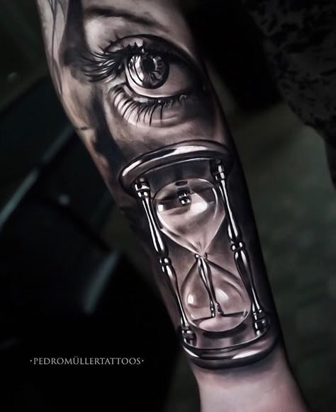 Time Piece Tattoo, Clock Tattoo Sleeve, Portrait Tattoo Sleeve, Cool Half Sleeve Tattoos, Tattoos To Cover Scars, Hourglass Tattoo, Libra Tattoo, Skull Sleeve Tattoos, Cool Forearm Tattoos