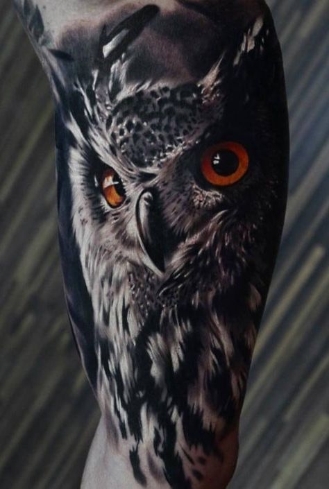 3D Owl Tattoo Owl Tattoo Wrist, Owl Tattoo Back, Realistic Bird Tattoo, Black Owl Tattoo, Owl Tattoo Meaning, Realistic Owl Tattoo, Owl Tattoo Sleeve, Animal Tattoos For Women, Bird Tattoo Men