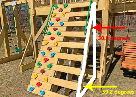 How to Build a Playground: Step 6 – Rock Climbing Wall and Step Ladder – Projects by Peter Ladder Projects, Diy Rock Climbing Wall, Climbing Wall Holds, Deck Platform, Rock Climbing Holds, Wall Ladder, Stairs Stringer, Kids Climbing, Climbing Holds