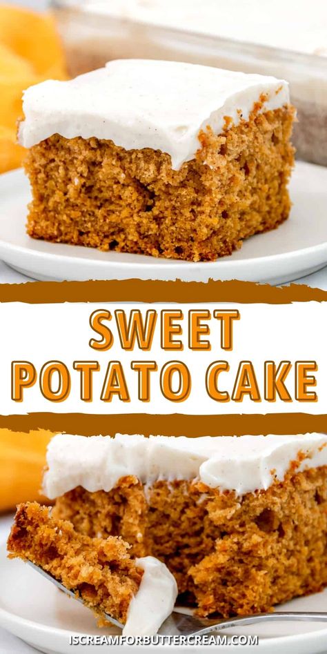 Sweet Potato Cake With Cream Cheese Icing, Sweet Potatoes Cake Recipe, Sweet Potato Dessert Recipes, Sweet Potato Cake Recipe, Sweet Potato Pound Cake, Sweet Potato Dessert, Cream Cheese Buttercream Frosting, Cake With Buttercream Frosting, Easy Sweet Potato